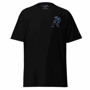 T-shirt – Le plaquage<br>Noir & Broderie Turquoise