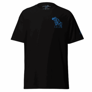 T-shirt – La mélée<br>Noir & Broderie Turquoise