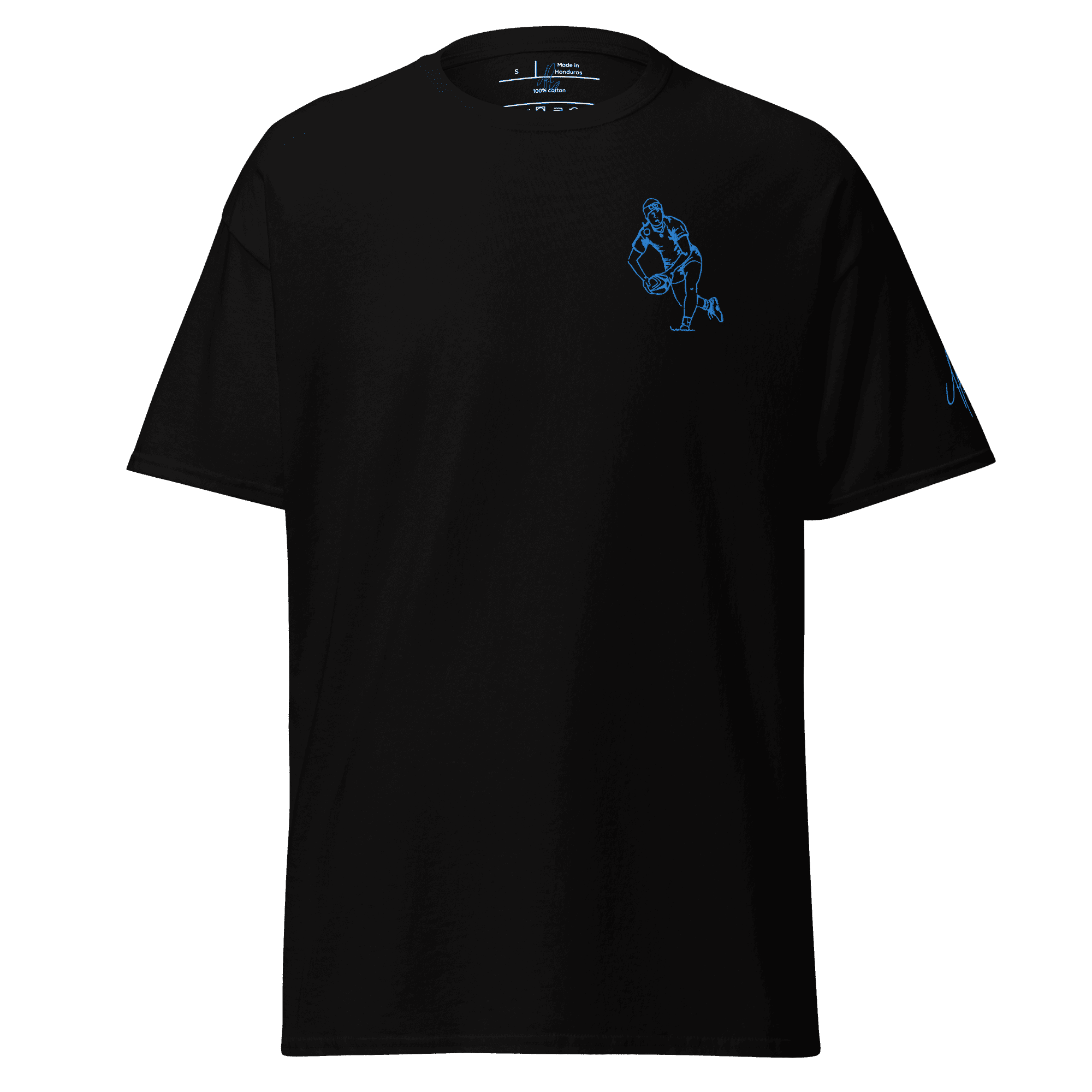 T-shirt – La passe<br>Noir & Broderie Turquoise