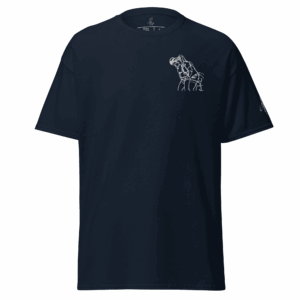 T-shirt – La mélée<br>Bleu & Broderie Blanche