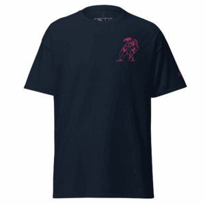 T-shirt – Le plaquage<br>Bleu & Broderie Rose