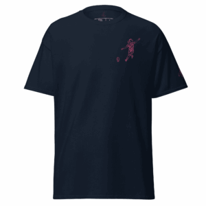 T-shirt – La pénalité<br>Bleu & Broderie Rose