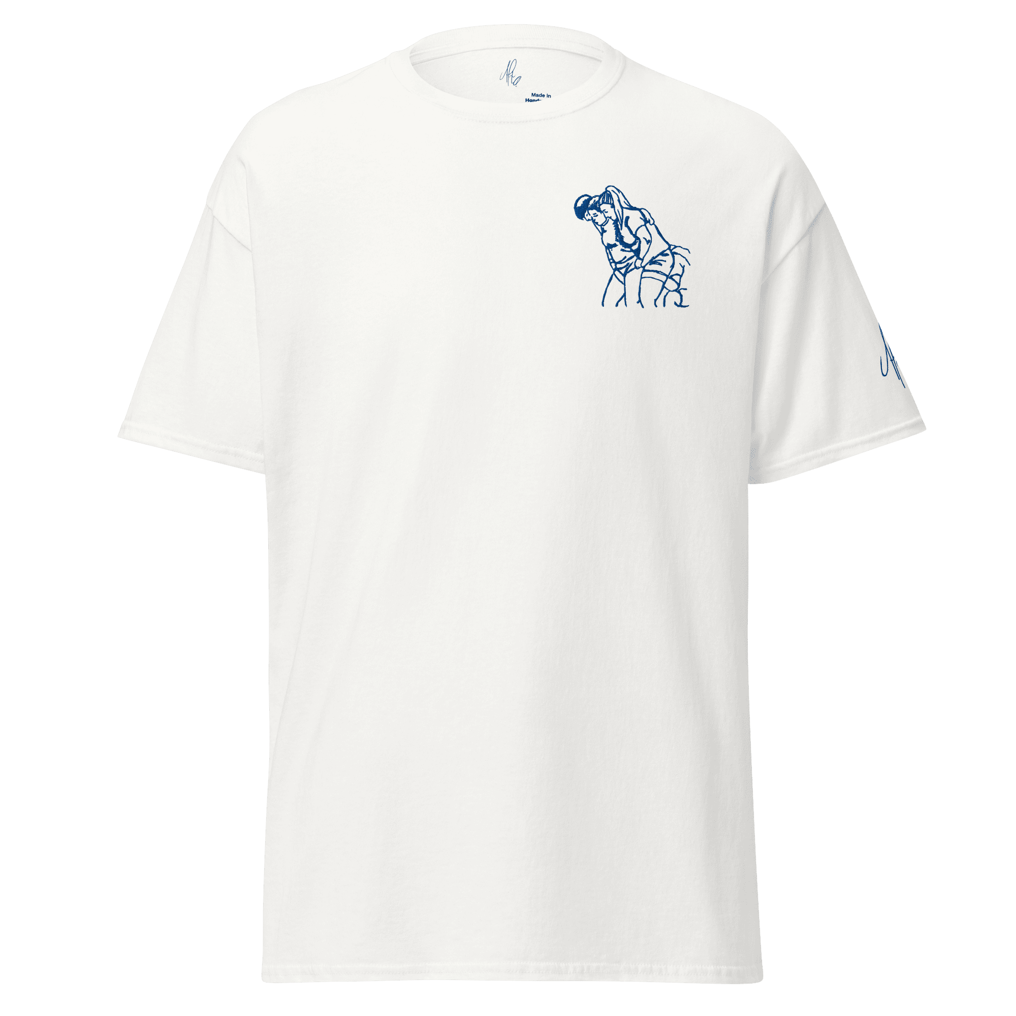 T-shirt – La mélée<br>Blanc & Broderie Bleue