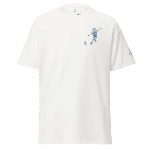T-shirt – La pénalité<br>Blanc & Broderie Bleue