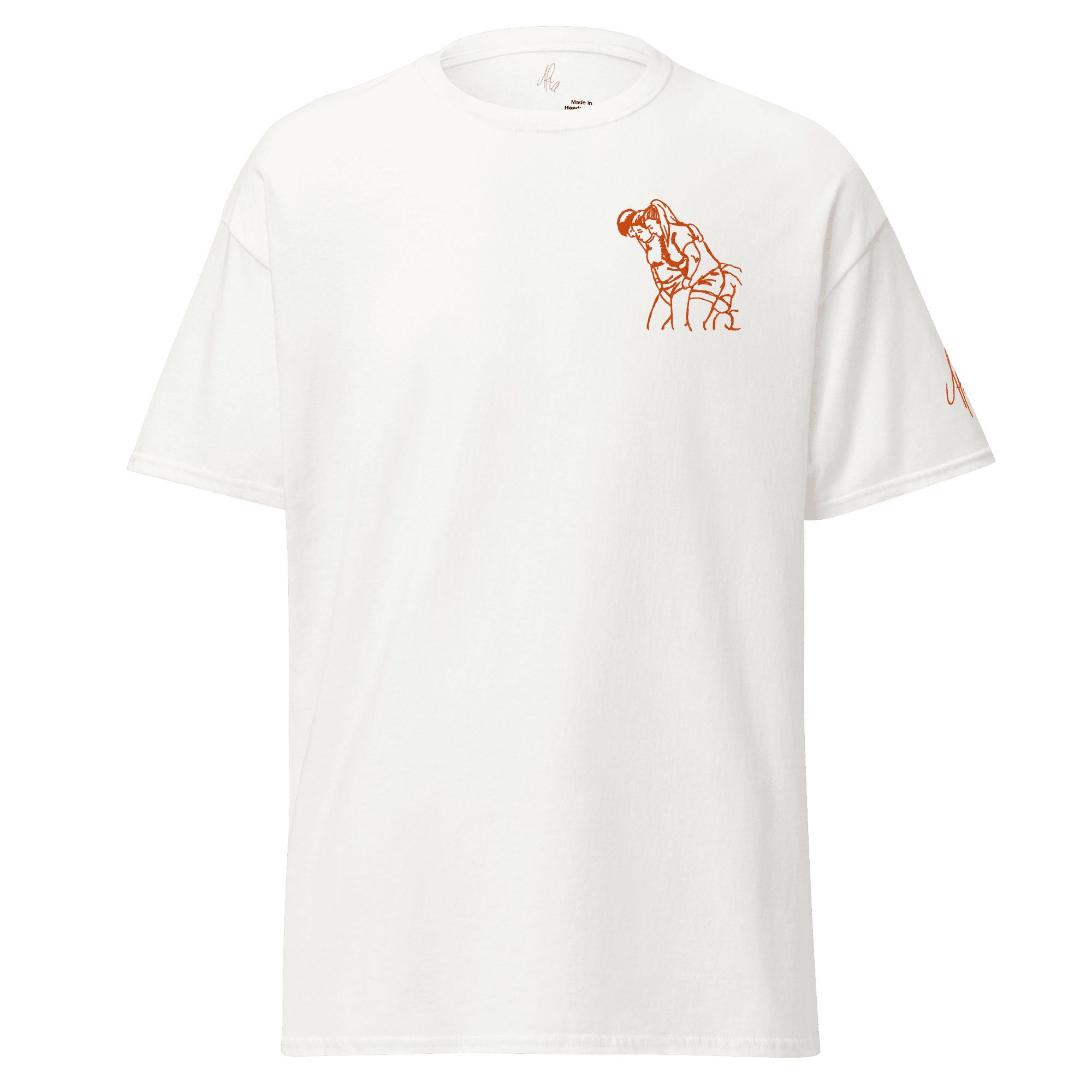 T-shirt – La mélée<br>Blanc & Broderie Orange