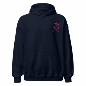 Sweat – Le plaquage<br>Bleu & Broderie Rose