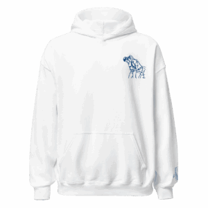 Sweat – La mélée<br>Blanc & Broderie Bleue