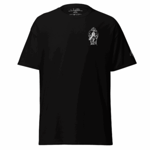 T-shirt – Le lancer<br>Noir & Broderie Blanche