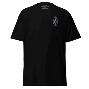 T-shirt – Le lancer<br>Noir & Broderie Turquoise